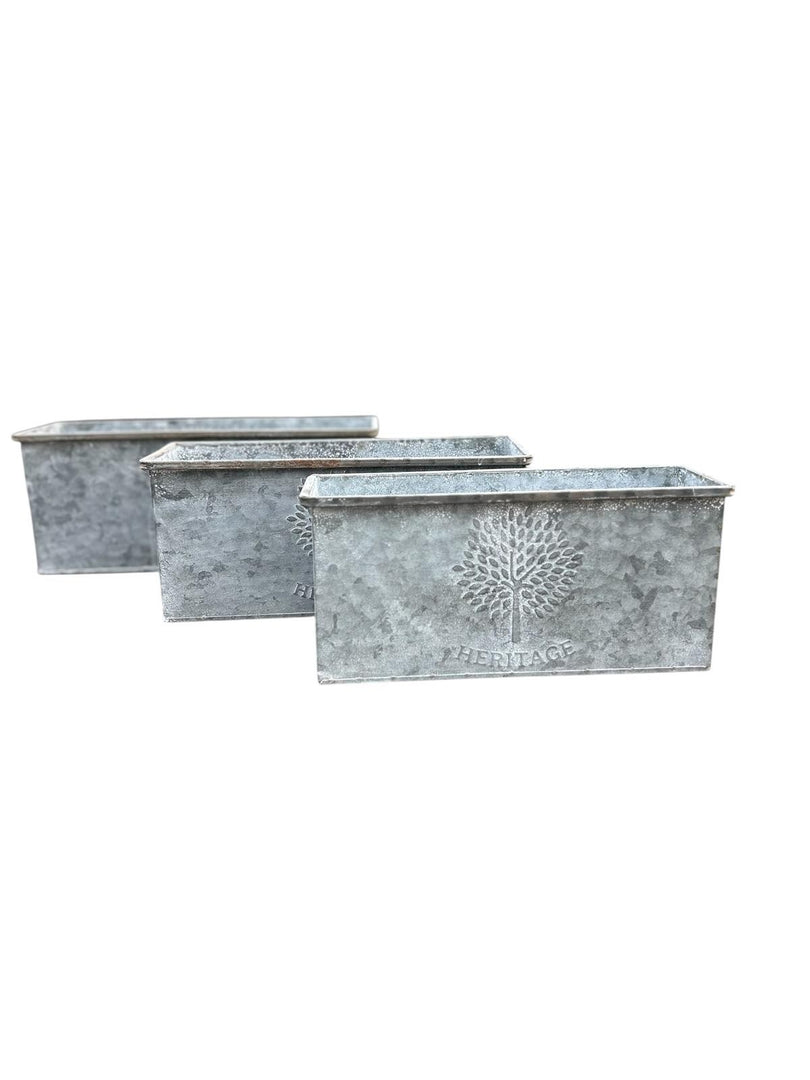 Set Of 3 Zinc Rectangular Garden Planters Plant Pot Embossed Heritage Tree10
