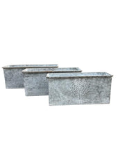 Set Of 3 Zinc Rectangular Garden Planters Plant Pot Embossed Heritage Tree10