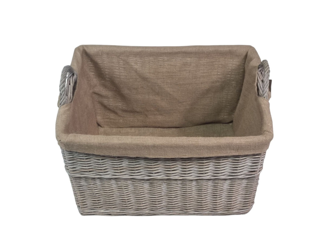 NEW Rectangular Driftwood wash Wicker Log Storage Basket with Hessian Liner16