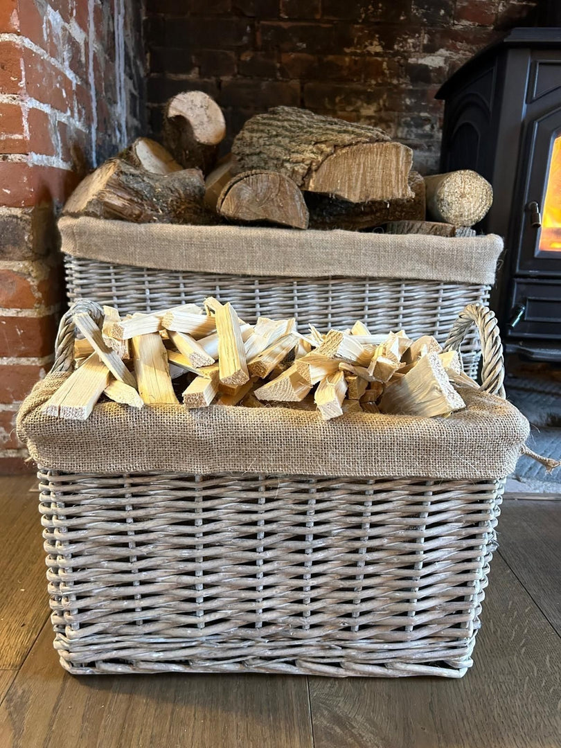 NEW Rectangular Driftwood wash Wicker Log Storage Basket with Hessian Liner11