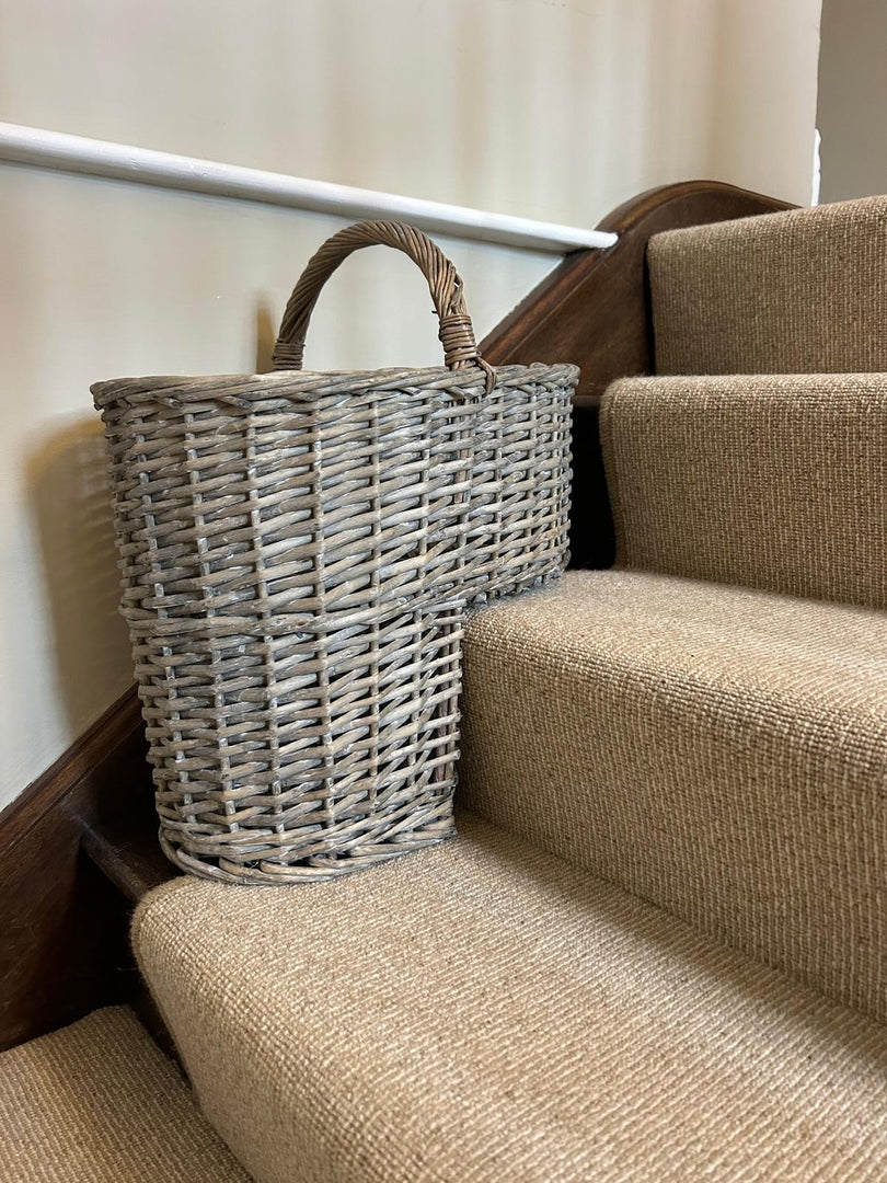 Driftwood-wash Wicker Willow Stair Basket with No Liner Home Stairs Storage Tidy0