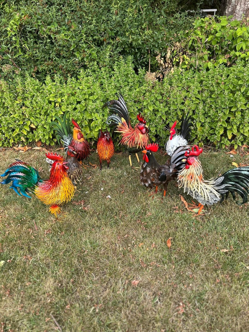 Rustic Metal Rooster Garden Ornament Bright Outdoor Yard Farmhouse Decor15