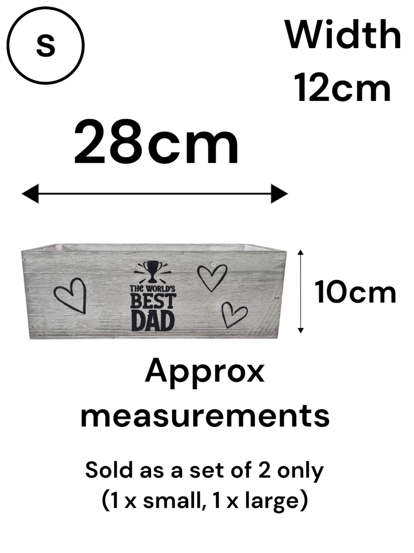 Worlds Best Dad Grey Gift Box Storage Wood Crate 2 Sizes Hamper Father Xmas1