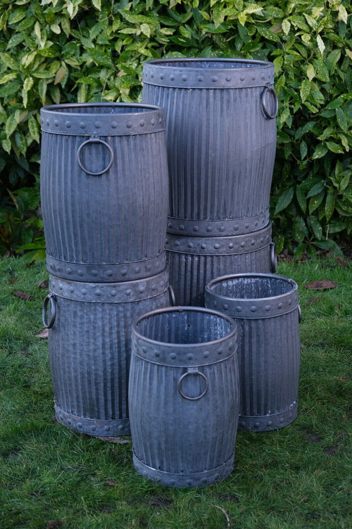 large galvanised plant pots Zinc Barrel Dolly Tub Planter – Garden Flowers & Trees Buckets (3 Sizes) – Garden Stall