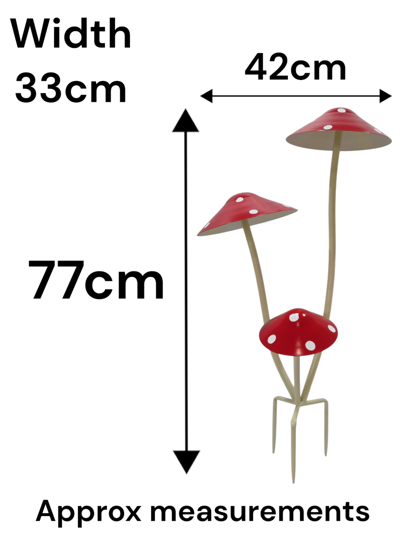 Red & White Spotted Toadstool Mushroom Metal Garden Whimsical Fairy Ornament1
