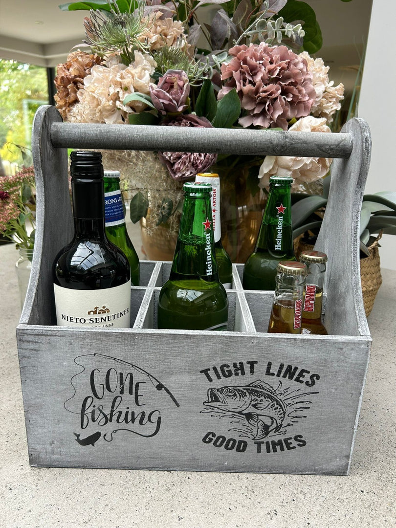 Wooden Beer Bottle Gift Box Carrier Fishing Fisherman Gift Novelty Xmas Large7