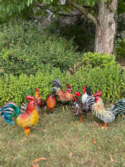 Decorative Metal Orange Red Hen Chicken Garden Statue Outdoor Lawn Ornament Farm9