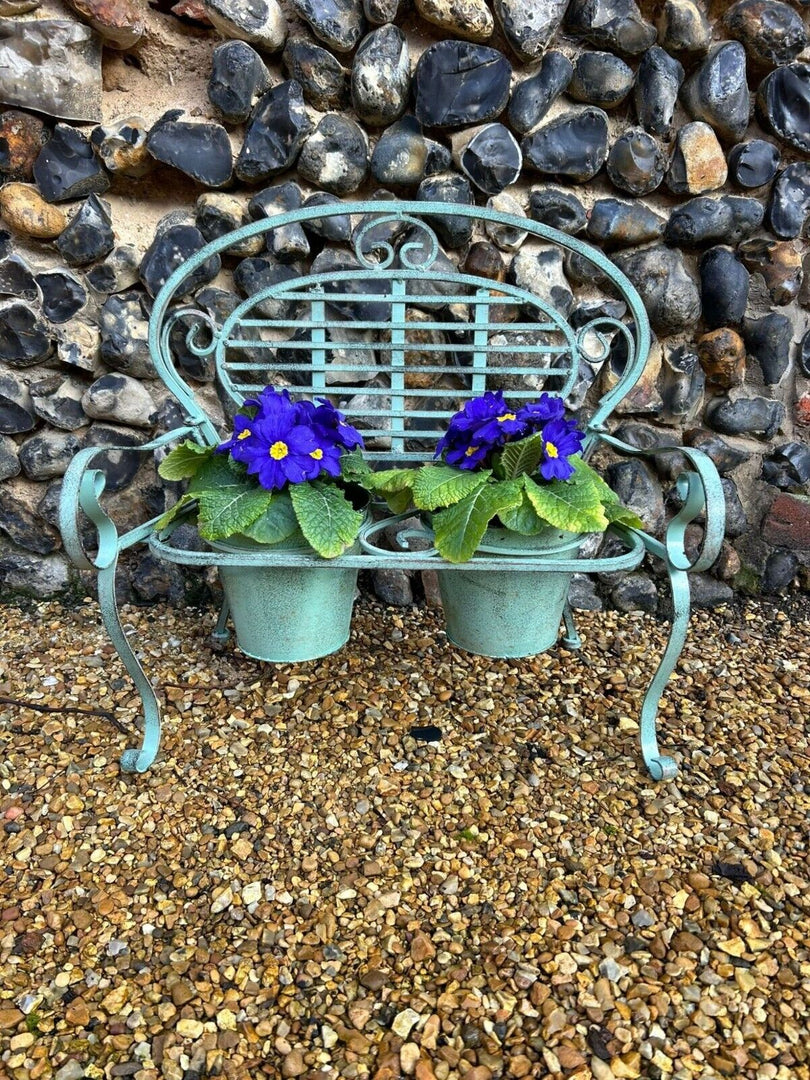 bench for plant pots Rustic Green Bench Planter – 2-Pot Garden Decoration – Garden Stall