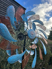 XL Bronze & Blue Leaf Colourful Spinner Garden Decorative Spinning Stake Sensory3
