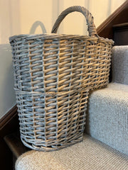 Driftwood-wash Wicker Willow Stair Basket with No Liner Home Stairs Storage Tidy9