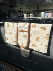 Happy Hedgehog Set Of Two Beige Kitchen Tea Towel 100% Cotton Kitchen Textiles6