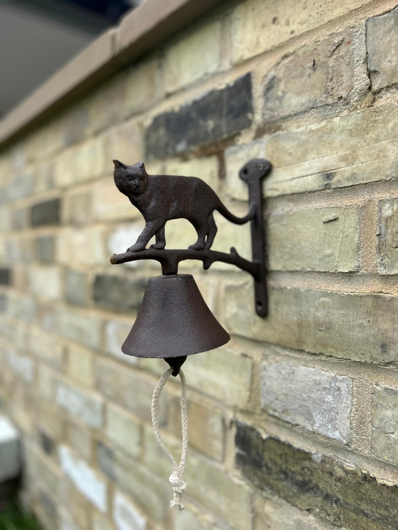 Cast Iron Cat Doorbell Wall Mounted Rustic Garden Home Decorative Hanging Bell6