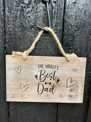 The Worlds Best Dad Logo Wooden Garden Sign Hanging Plaque Notice Gift Love Fat5