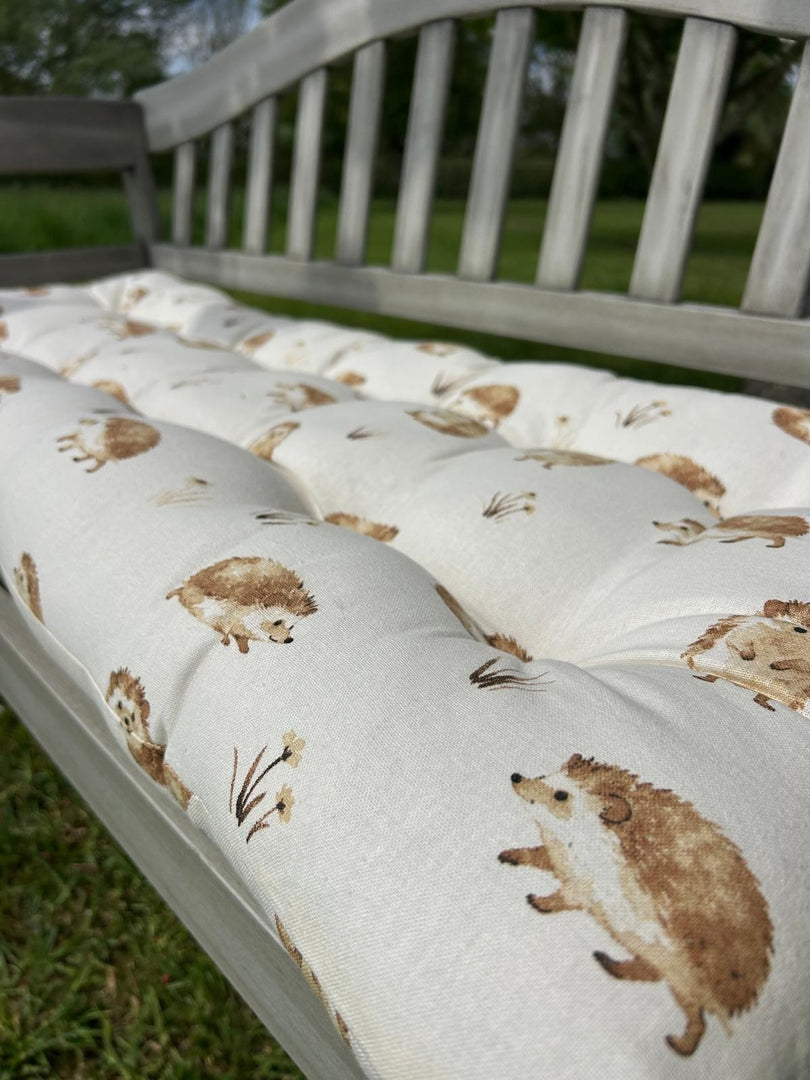 Happy Hedgehog Bench Seat Pad Grey Cushion Outdoor Garden Decor 110cm x 50cm0