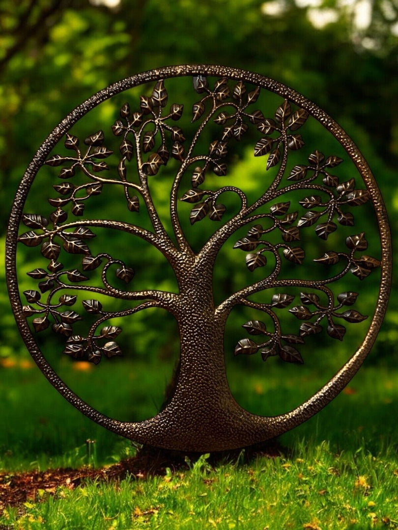 Bronze Tree Of Life Dimple Metal Garden Outdoor Wall Art Plaque 40cm Diameter5