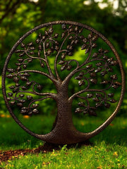 Bronze Tree Of Life Dimple Metal Garden Outdoor Wall Art Plaque 40cm Diameter5