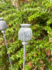 Set Of 3 Poppy Seed Heads Vintage Metal Ornament Garden Stake Outdoor Giftware1