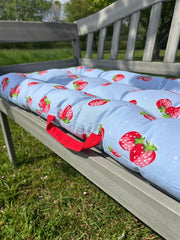 Summer Strawberry Blue Bench Seat Pad Cushion Garden Outdoor 110cm x 50cm10