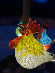 Set of 3 Solar Chicken Cockerel Lights Colourful Glass Garden Decor Stakes Gift9