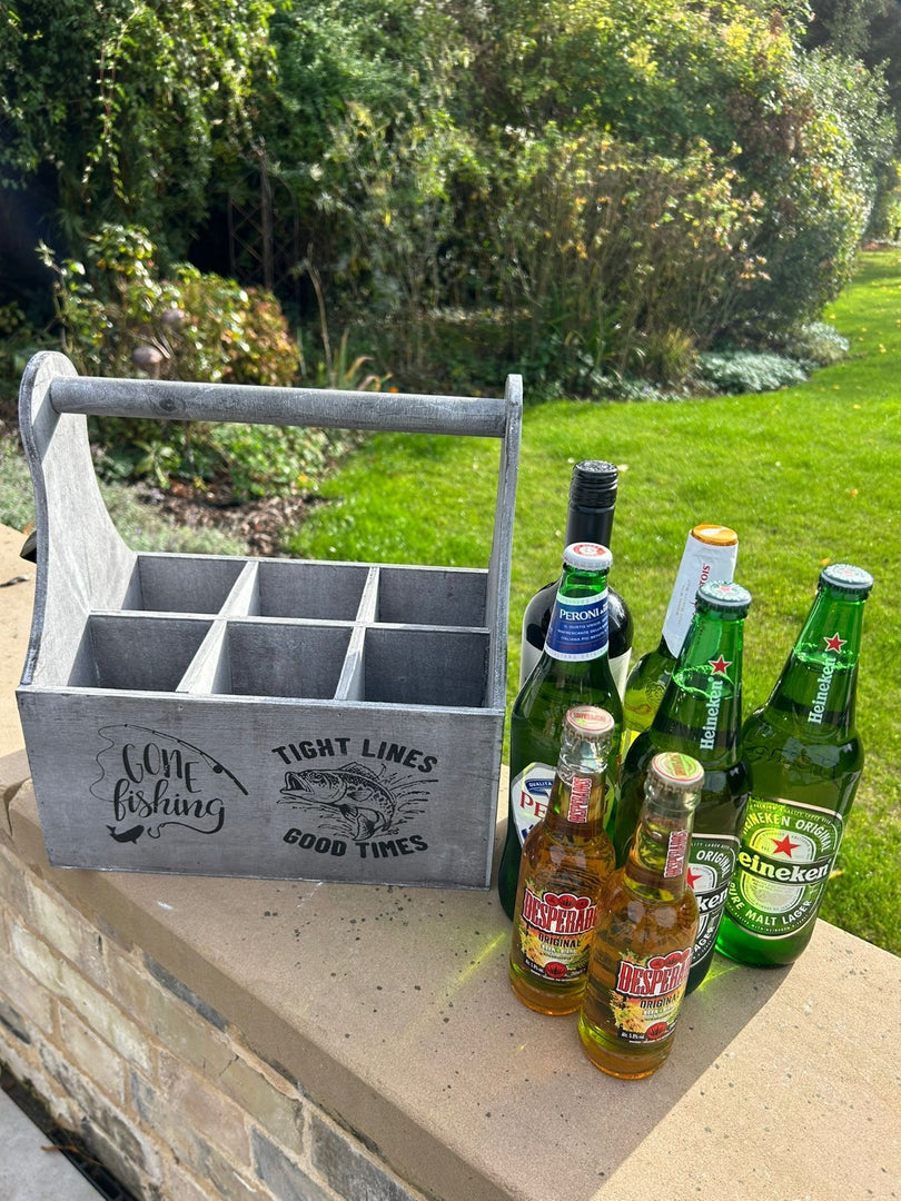 Wooden Beer Bottle Gift Box Carrier Fishing Fisherman Gift Novelty Xmas Large11