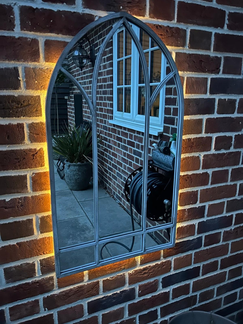Dorchester XL Solar Powered Gothic Arch Garden Mirror LED Outdoor Wall Decor7