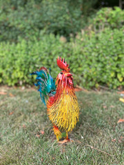 Rustic Metal Rooster Garden Ornament Bright Outdoor Yard Farmhouse Decor9
