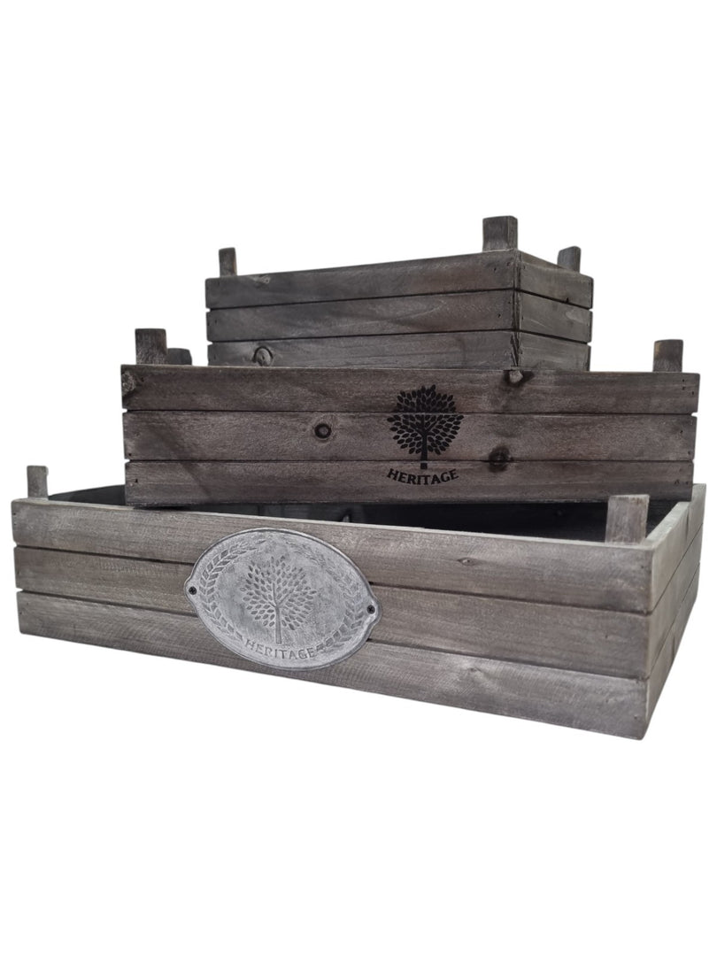 Heritage Set of 3 Wooden Nesting Storage Crates Rustic Grey Vintage Style Box20