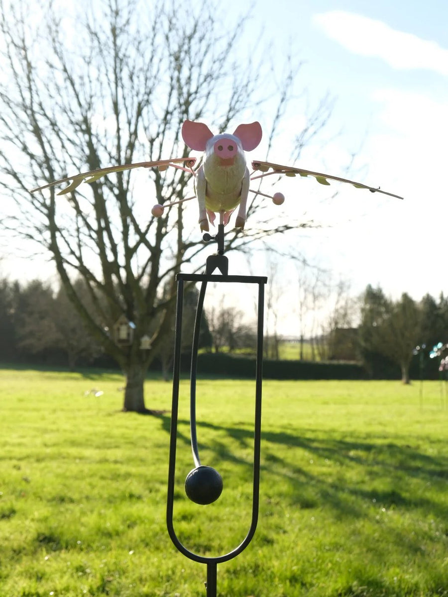 Kinetic Rocking Pig Flying Pig Rocking Balancing Garden Ornament Decoration Pink Animal Ro ...