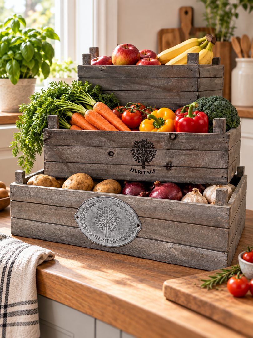Heritage Set of 3 Wooden Nesting Storage Crates Rustic Grey Vintage Style Box0