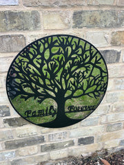 Large 50cm Mirrored Wall Art Black Tree of Life 'Family Forever' Garden Decor2