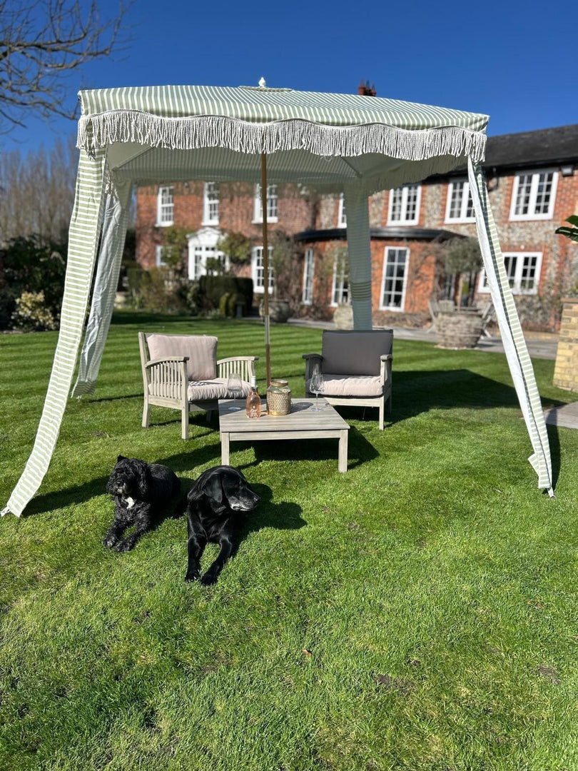 Green Stripe Gazebo Marquee Canopy Fringe Outdoor Garden Beach Cabana Style UK9