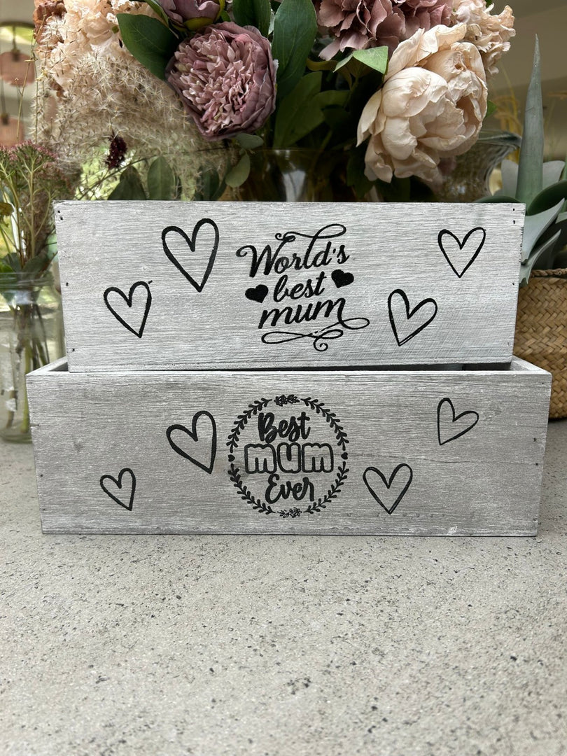 Best Mum Ever Double Sided Hamper Grey Gift Box Storage Wood Crate 2 Sizes13