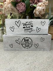 Best Mum Ever Double Sided Hamper Grey Gift Box Storage Wood Crate 2 Sizes13