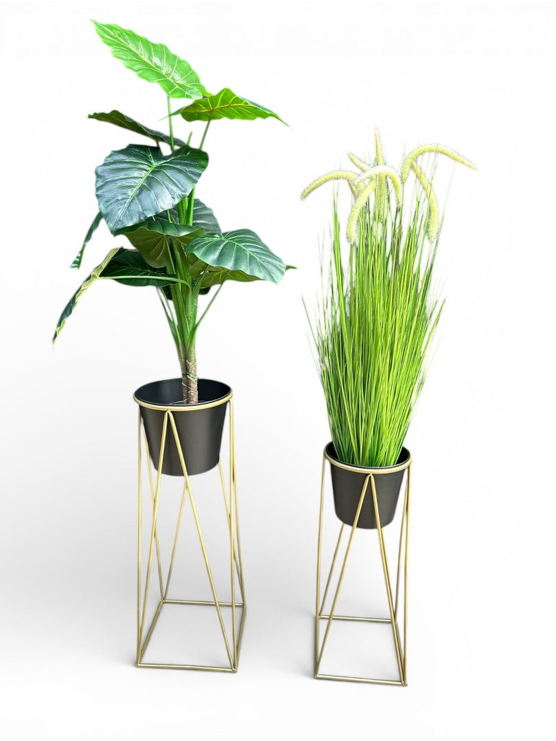 Black Plant Pot Stand Gold Frame Home Garden Decor Gift Set Of 2 Sizes Flower12