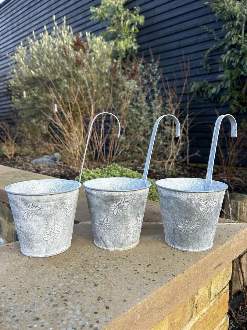 Set Of 3 Zinc Bumblebee Hanging Fence Plant Pots Bee Flower Pot Garden Balcony12