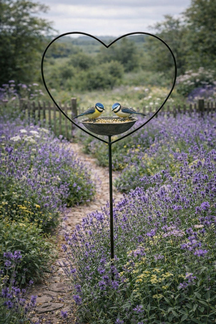 Antique Grey Heart Bird Bath Stake Feeder Garden Giftware Decor Decoration Gift0