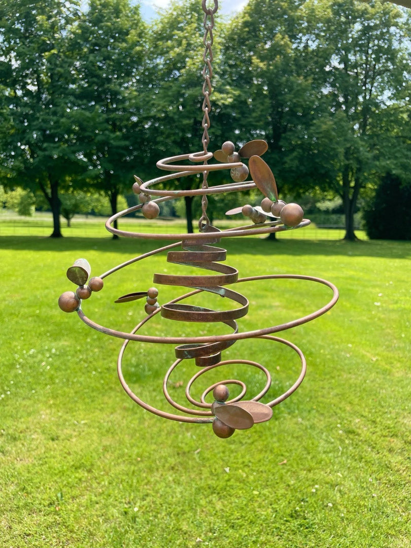 Bee Spiral Hanging Mobile With Bells Gold Garden Ornament Hive Decoration Gift0