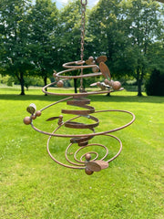 Bee Spiral Hanging Mobile With Bells Gold Garden Ornament Hive Decoration Gift0