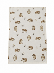 Happy Hedgehog Tea Towel & Double Oven Glove Set Beige Kitchen 100% Cotton Gift10