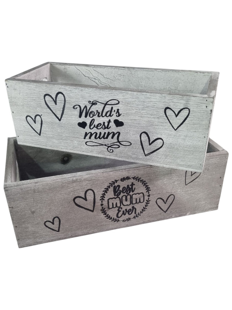Best Mum Ever Double Sided Hamper Grey Gift Box Storage Wood Crate 2 Sizes20