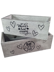 Best Mum Ever Double Sided Hamper Grey Gift Box Storage Wood Crate 2 Sizes20