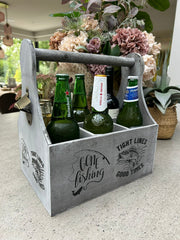 Wooden Beer Bottle Gift Box Carrier Fishing Fisherman Gift Novelty Xmas Large5