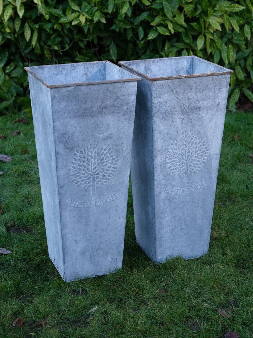 tall plant pots uk Set of 2 Large Zinc Tall Vase Planters – Garden Trees & Plants 70cm – Garden Stall