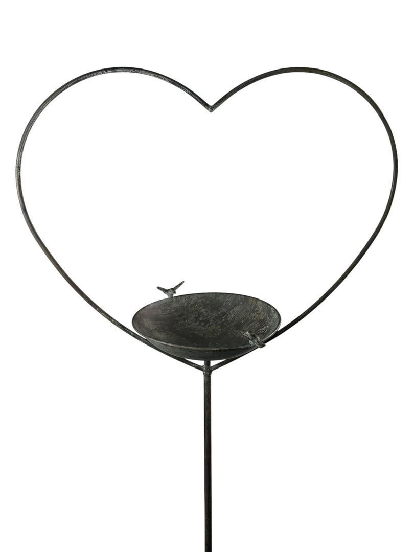Antique Grey Heart Bird Bath Stake Feeder Garden Giftware Decor Decoration Gift5