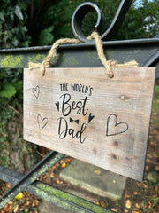 The Worlds Best Dad Logo Wooden Garden Sign Hanging Plaque Notice Gift Love Fat0