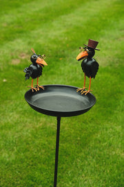 Crow Dad With Baby Birdbath Bird Bath Feeder Garden Water Bowl Gift Decor Stake10
