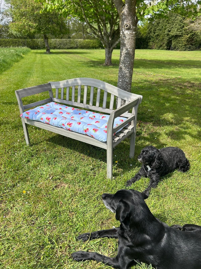 Summer Strawberry Blue Bench Seat Pad Cushion Garden Outdoor 110cm x 50cm12