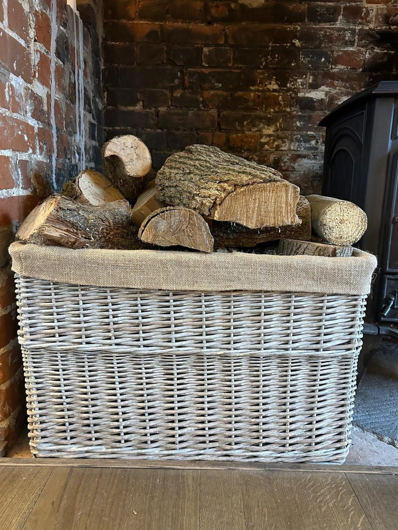 NEW Rectangular Driftwood wash Wicker Log Storage Basket with Hessian Liner5