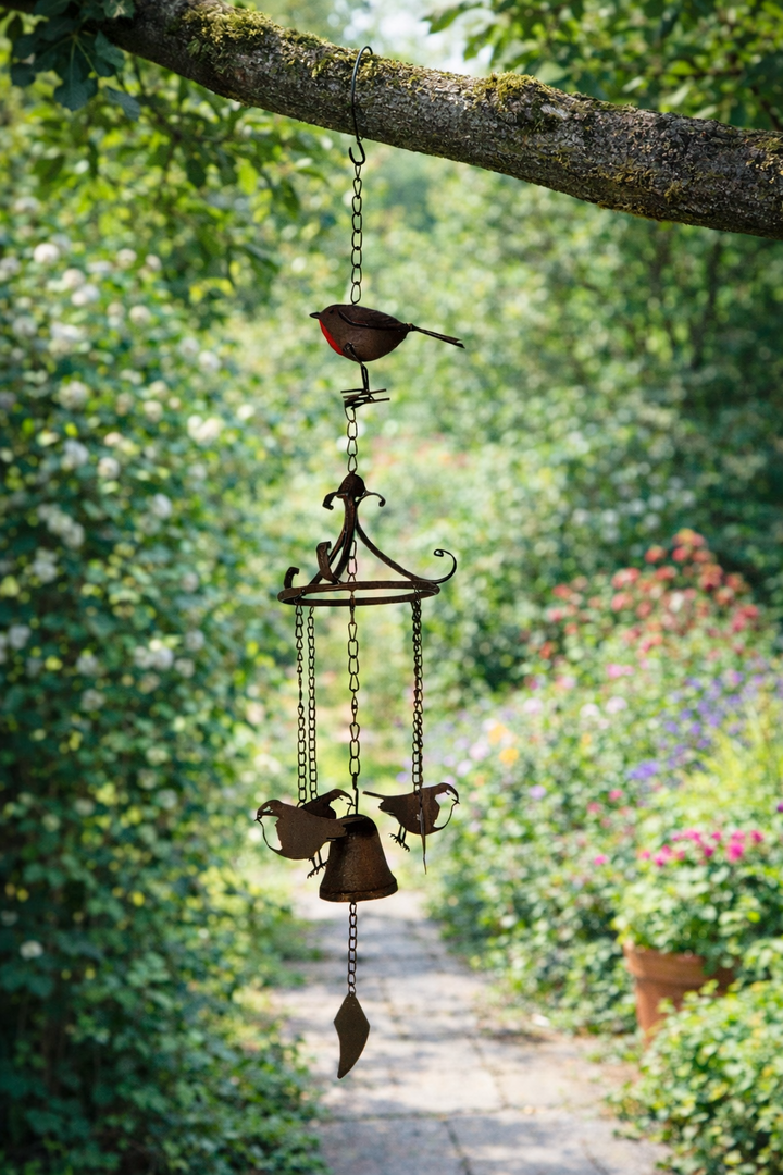 Rustic Metal Robin Hanging Windchime Garden Gift Decor Decoration Hanging Hook2