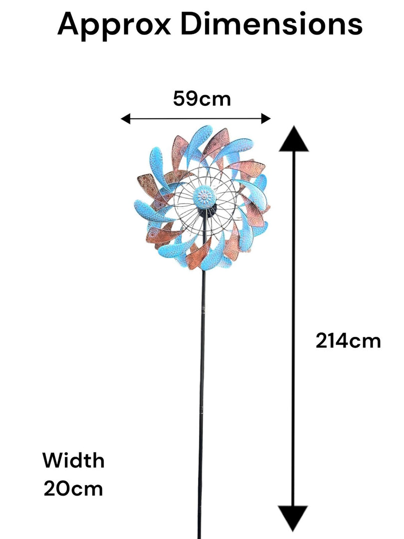 XL Bronze & Blue Leaf Colourful Spinner Garden Decorative Spinning Stake Sensory1